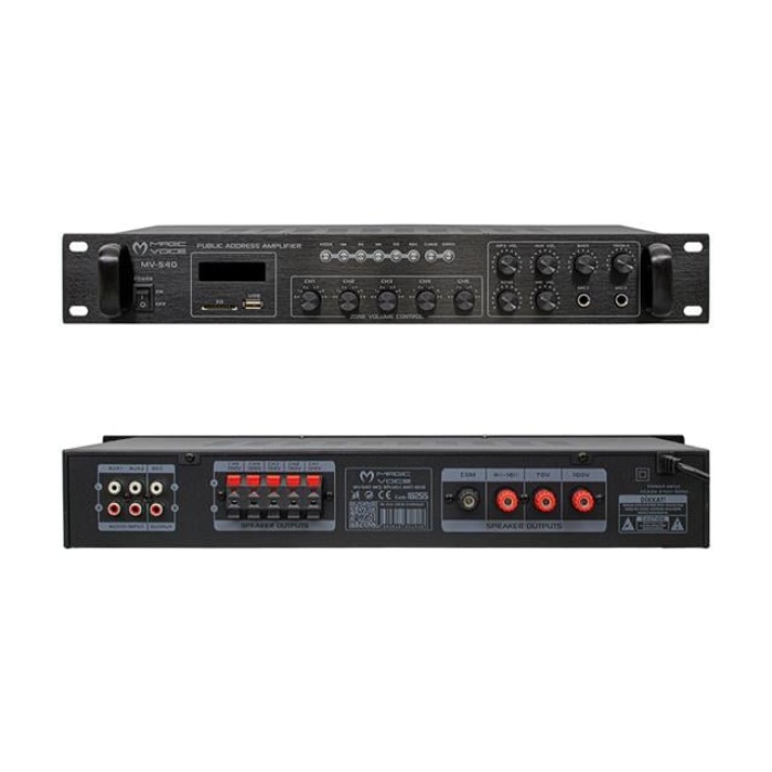 Magicvoice MV-540 100 Watt USB-SD-Bluetooth 2 Mikrofon Girişli 5 Bölgeli Hat Trafolu Anfi