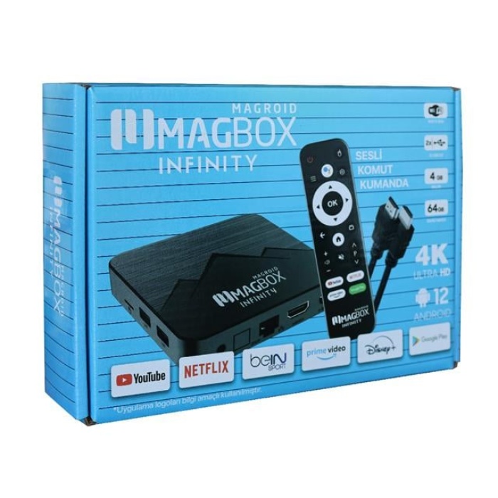 Magbox Magroid Infinty 64 GB HDD 4 GB Ram Bluetooth 5G Wifi Ses Komut Kumandalı Android TV Box