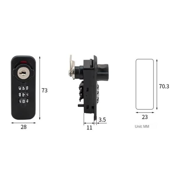 PowerMaster PM-26726 3 Haneli Şifreli Ve Anahtarlı Mekanik Siyah Çekmece Dolap Kilidi (Sağ)