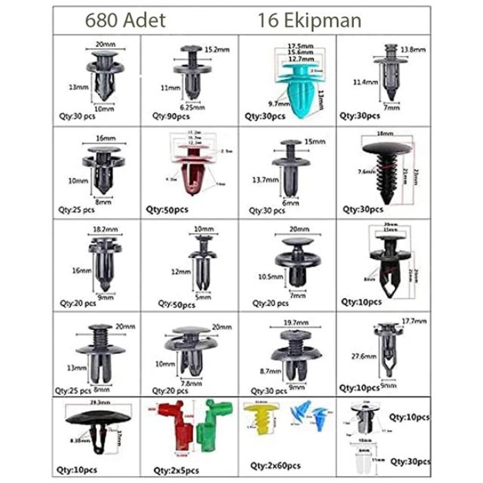 Powermaster PM-26823 Oto Tampon Tutucu Klipsi Plastik Bağlantı Ekipmanları 696lı Set