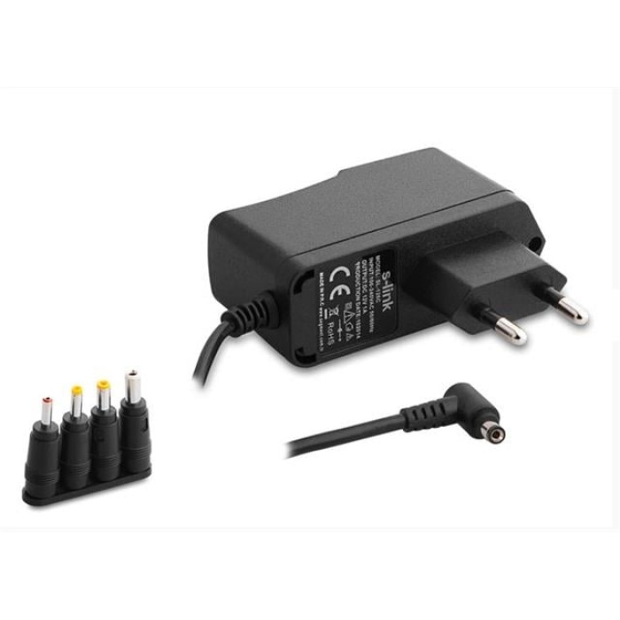 S-Link SL-126C 12 Volt 1 Amper 1.2 Metre Kablolu 5.5x2.1mm 4 Uçlu Üniversal Çok Uçlu Adaptör