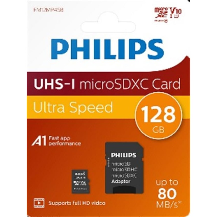 Philips FM12MP45B/00 128GB Class10 UHS-I U1 TF Adaptörlü Micro SDXC Hafıza Kartı