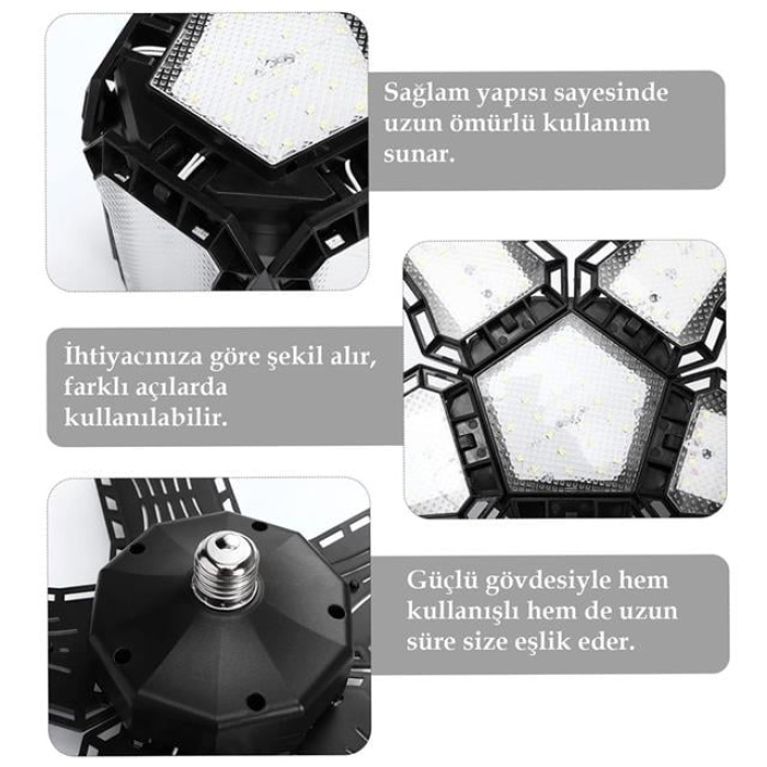 Ledx Ayarlanabilir Açılı 5 Kanatlı 148 Smd Ledli Galaxy Projektör Işığı 60W 6600 Lumen E27 32cm Çap