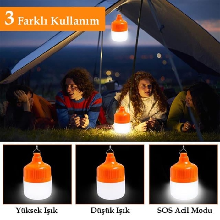 Ledx LN-OR50G 50 Watt TYPE-C Şarjlı Taşınabilir Asma Kancalı Kamp Çadır Lambası 6500K 1200mAh 3 Modlu ABS Malzeme