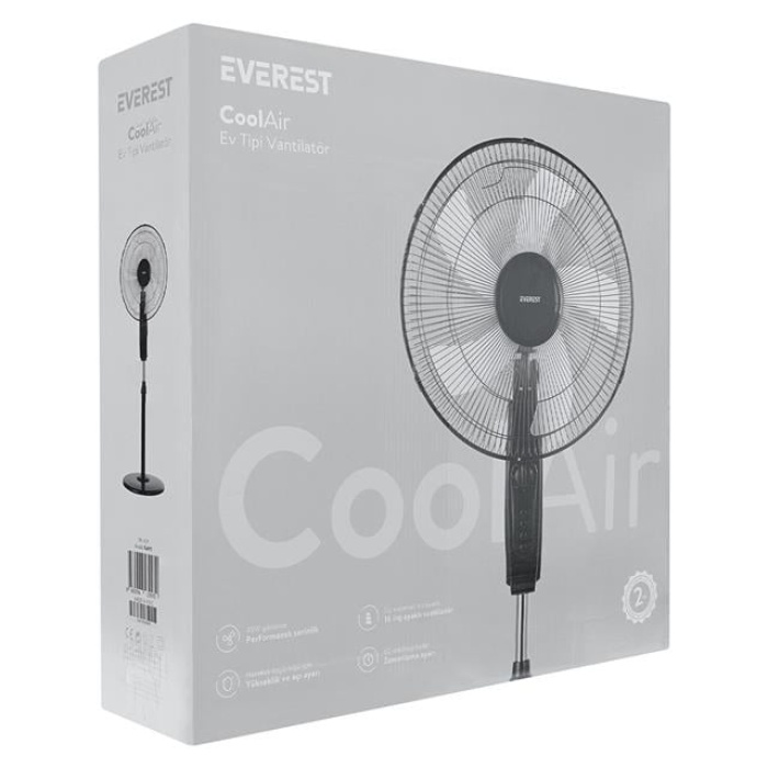 Everest FAN11 Cool Air 16 45 Watt 5 Pervaneli 3 Kademe 1200RPM Zaman Ayarlı Vantilatör Siyah