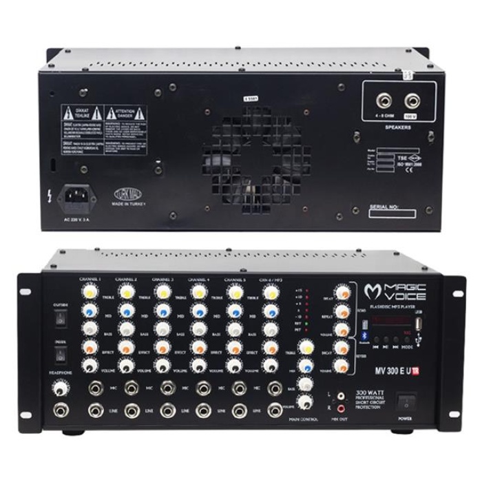 Magicvoice MV-300EF-TR 300 Watt 6 Mikrofon Girişli USB-Bluetooth Destekli Trafolu Mixer Anfi