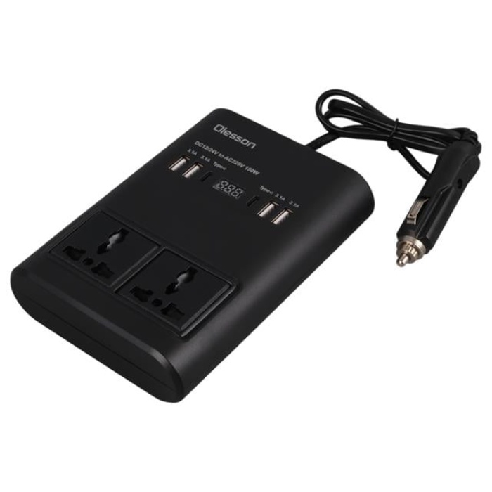 Olesson 1662 DC 12-24V 150W Oto Araç Power İnverter Ek Çakmak Girişi - 2x TYPE-C - 4x USB - 2x 220V Üniversal Priz