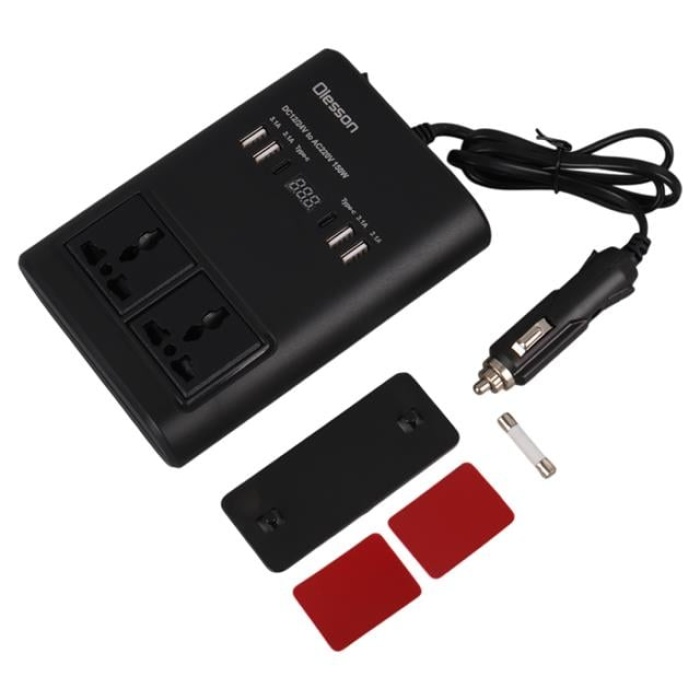 Olesson 1662 DC 12-24V 150W Oto Araç Power İnverter Ek Çakmak Girişi - 2x TYPE-C - 4x USB - 2x 220V Üniversal Priz