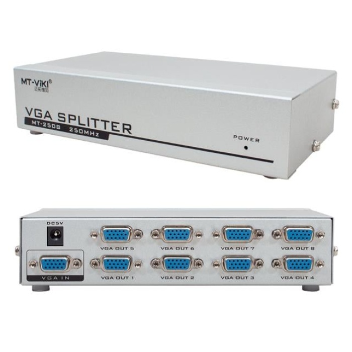 PowerMaster PM-2553 8 Port VGA Dağıtıcı Çoğaltıcı Splitter 9 Volt Adaptörlü 1920X1440 250Mhz