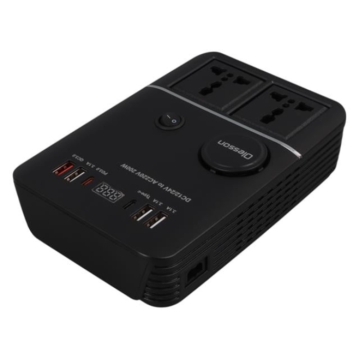 Olesson 1661 DC 12-24V 200W Oto Araç Power İnverter 2x Çakmak Girişi - 2x TYPE-C - 4x USB - 2x 220V Üniversal Priz