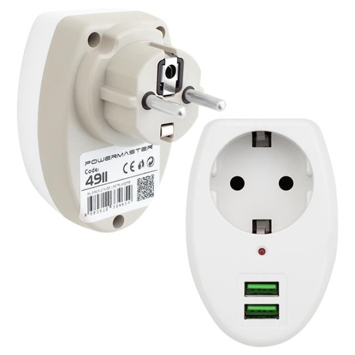 Powermaster 2 Usb Girişli Tekli Termal Priz (10A-2500W) PM-4911