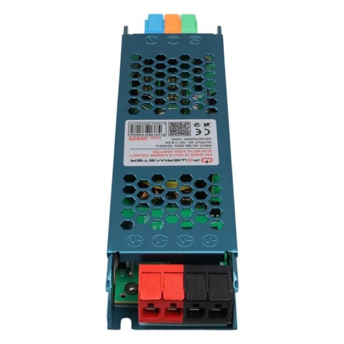 PowerMaster PM-26829 12 Volt 8.5 Amper 100 Watt Slim Metal Kasa Adaptör 180x50x23mm