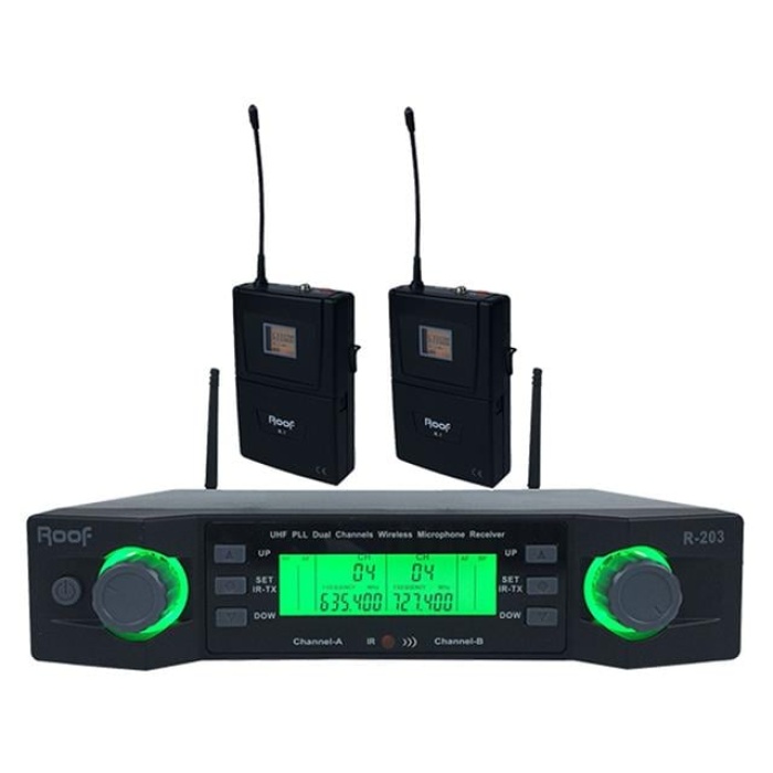 Roof R-203 2 Yaka 2 Kanal Kablosuz UHF Telsiz Mikrofon