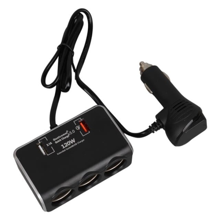 Olesson 1639 12-24V 3Lü Çift Usbli 120W 80Cm Kablolu Dijital Ekranlı Araç Çakmak Çoklayıcı