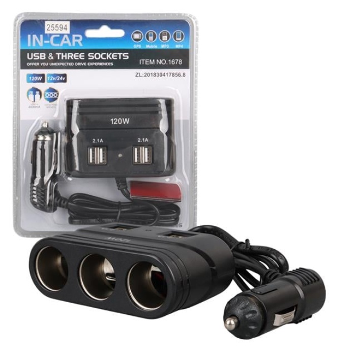 Olesson 1678 12-24V 4 USB Girişli 120W 80cm Kablolu 3lü Araç Çakmak Çoklayıcı