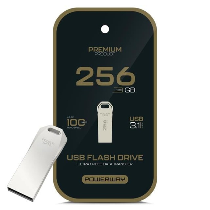 Powerway Premium 256 GB 100MB/S Ultra Hızlı USB 3.1 Metal Silver Flash Bellek
