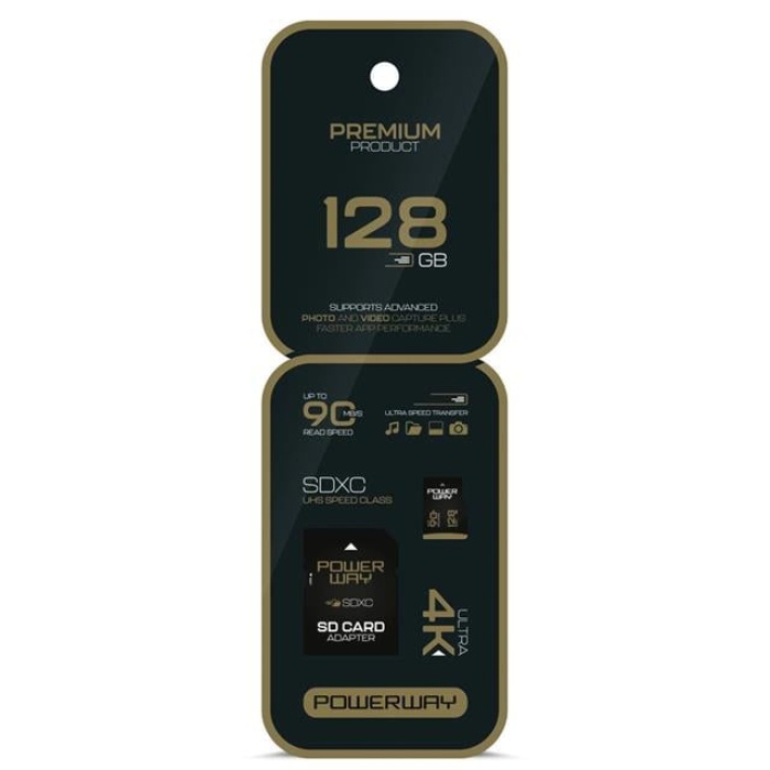 Powerway Premium 128 GB 90MB/S Ultra Hızlı 4K Destekli SDXC Hafıza Kartı