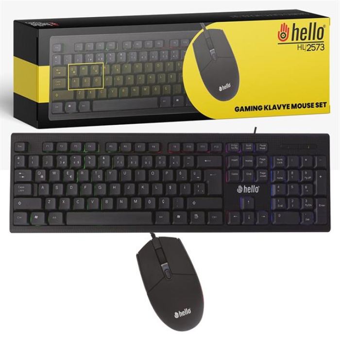 Hello HL-2573 Işıklı Kablolu Oyuncu Klavye + Mouse Combo Set