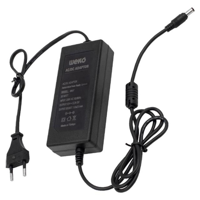 Weko 12 Volt 3.2 Amper 38 Watt Plastik Kasa Masaüstü Adaptör (5.5x2.5 Uçlu)