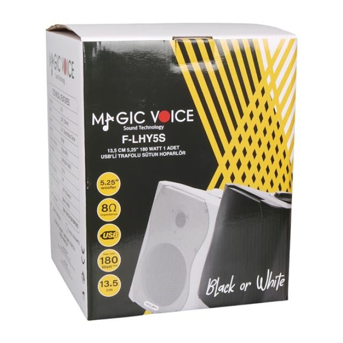 MagicVoice F-LHY5S 5.25 (13.5 CM) Hat Trafolu Duvar Tipi Sütun Hoparlör (20W RMS / 180W Peak - MP3 USB Uyumlu) - Siyah