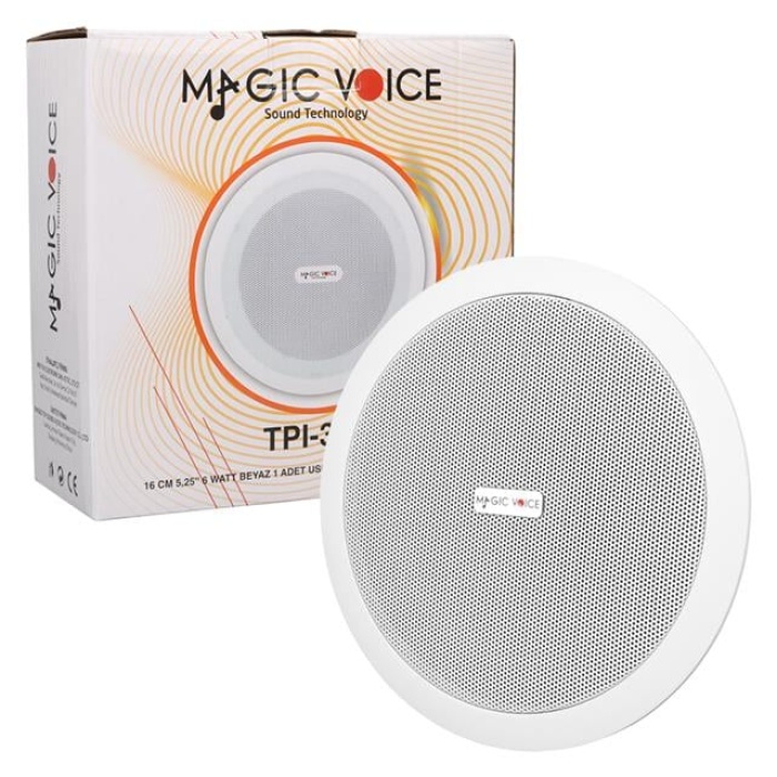MagicVoice TPI-351 6 (16 CM) Hat Trafolu Alçıpan/Asma Tavan Tipi Hoparlör (6W RMS - MP3 USB Uyumlu) - Beyaz