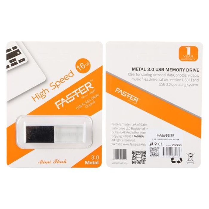 Faster 16 GB Mimi Serisi USB 3.0 Yüksek Hızlı Mavi Işıklı Metal Flash Bellek