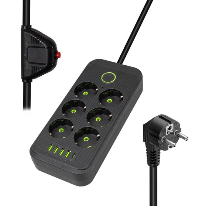 VEA VA-21563 6Lı 4 USB + 1 Type-C Akım Korumalı Grup Priz 1.5 Metre Kablo