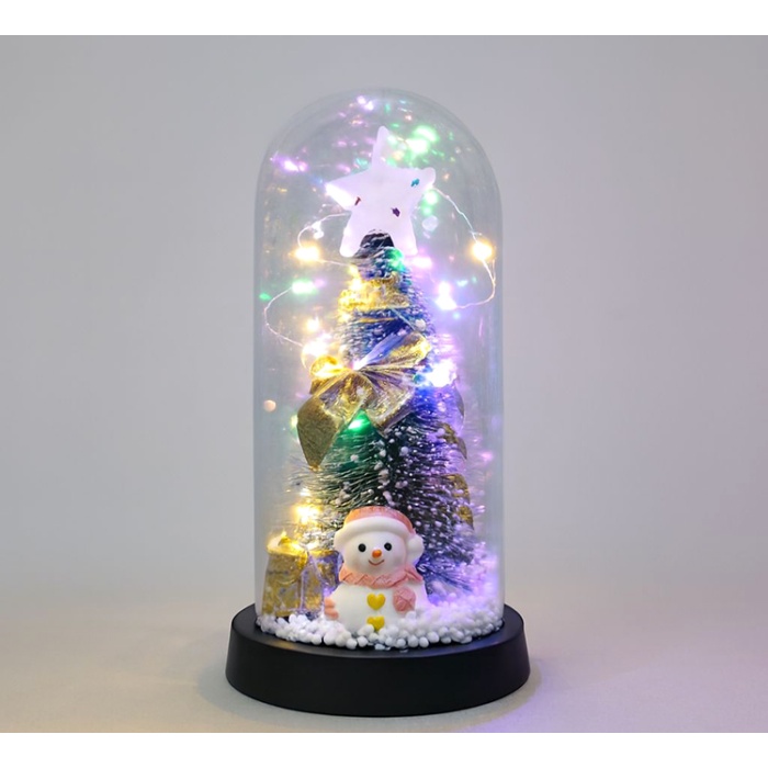 Yılbaşı Temalı Işıklı Dekoratif Cam Fanus - Model 7