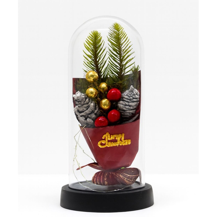 Yılbaşı Temalı Işıklı Dekoratif Cam Fanus - Model 3