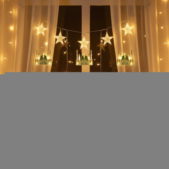 3 mt Fişli Yeşil Cami Yıldız Ramazan Perde LED