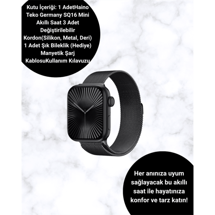 Mini Series 10 Akıllı Saat | 3 Kordon + Bileklik Hediyeli, Tüm Telefonlarla Uyumlu