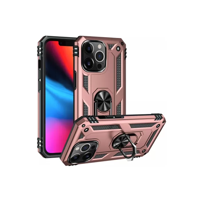 Newface iPhone 14 Pro Max Kılıf Sofya Yüzüklü Silikon Kapak - Rose