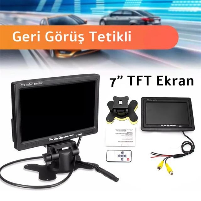 PowerMaster PM-15487 7 TFT Lcd Dijital Monitör 2 Kanal Geri Görüş Kamerası Tetiklemeli 800X480P