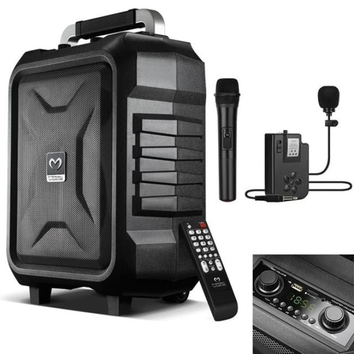 Magicvoice MV-2015 USB-SD-BT 1 El + 1 Yaka Mikrofonlu 300W Taşınabilir Şarjlı Hoparlör Anfi