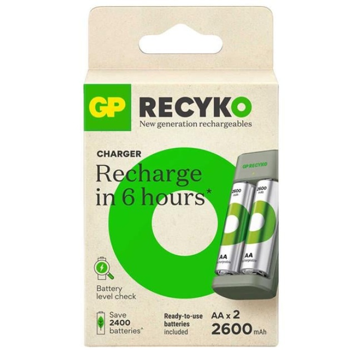 Gp Recyko E221 2*2600 mAh R6 AA Pilli Şarj Cihazı (GP-E221/270AHCER21-2GTLB2)