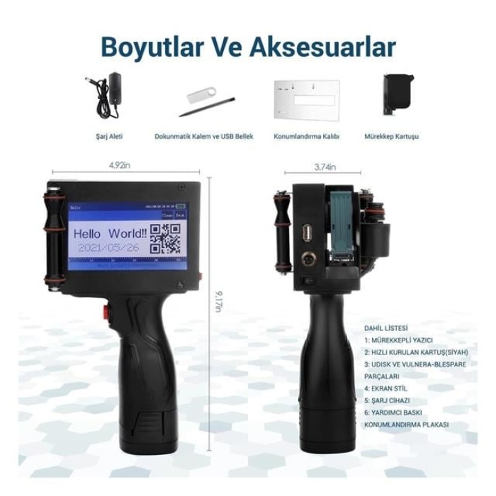 Powermaster PM-10878 4.3 Dokunmatik Ekranlı Şarjlı Endüstriyel El Tipi Portatif Mürekkep Yazıcı