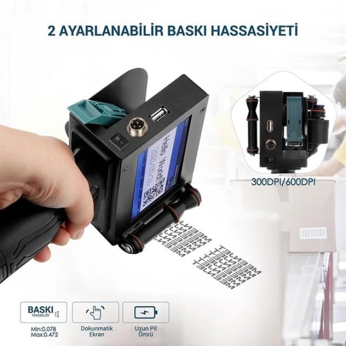 Powermaster PM-10878 4.3 Dokunmatik Ekranlı Şarjlı Endüstriyel El Tipi Portatif Mürekkep Yazıcı