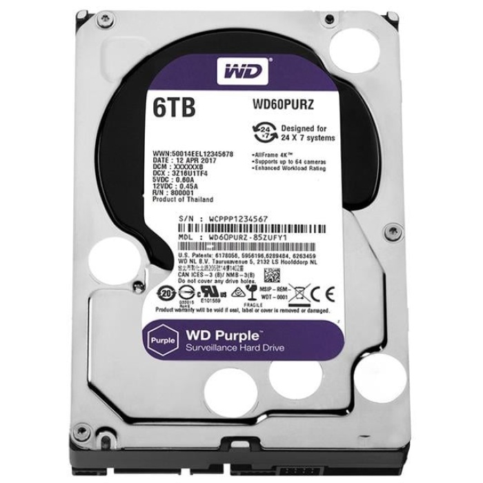 Western Digital WD60PURZ 6 TB Sata6 64Mb 7-24 Purple Harddisk