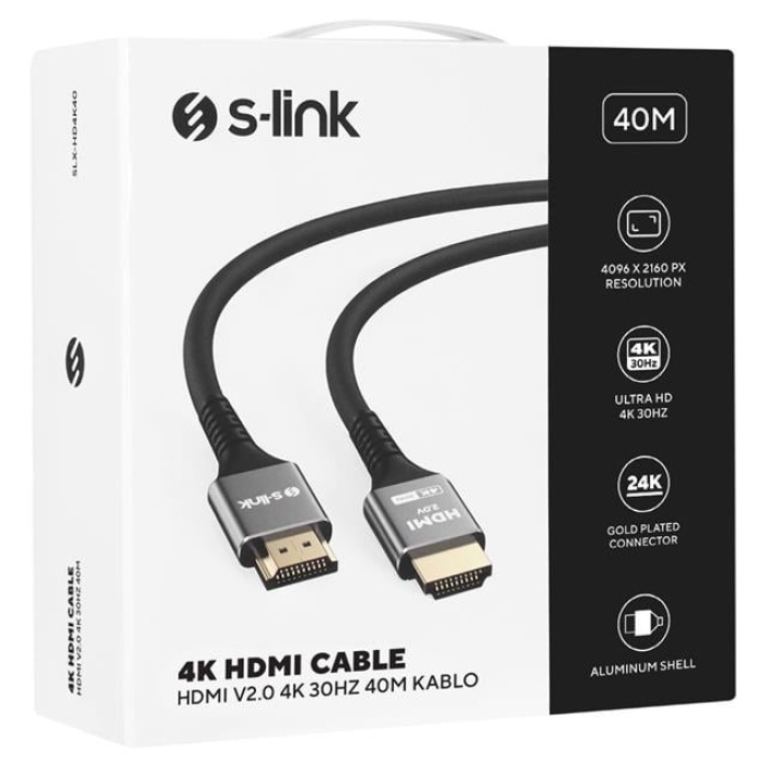 S-Link SLX-HD4K40 V2.0 4K 30Hz 19+1 Metal 40 Metre HDMI Kablosu