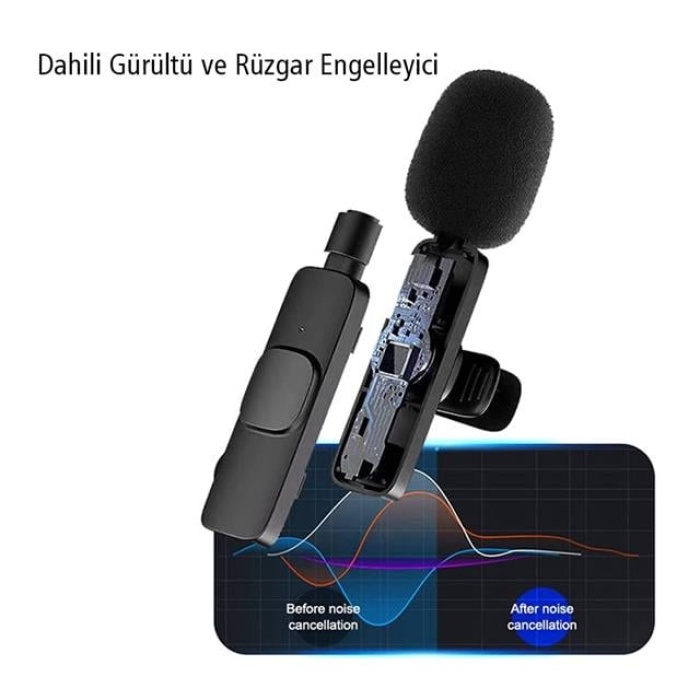 MagicVoice K8 Kablosuz Type-C Vlogger Yaka Mikrofonu (Android, GoPro, Osmo Action, iPhone, iPad)
