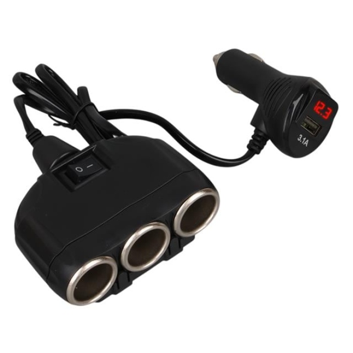 Olesson 1634 12-24V 3Lü Usbli 120W 80Cm Kablolu Dijital Ekranlı Araç Çakmak Çoklayıcı