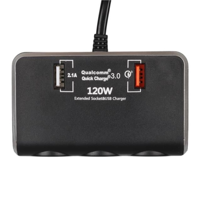 Olesson 1639 12-24V 3Lü Çift Usbli 120W 80Cm Kablolu Dijital Ekranlı Araç Çakmak Çoklayıcı