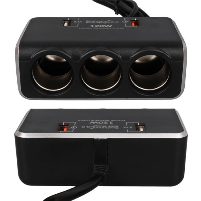 Olesson 1639 12-24V 3Lü Çift Usbli 120W 80Cm Kablolu Dijital Ekranlı Araç Çakmak Çoklayıcı