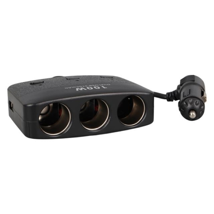 Olesson 1636 12-24V Çift USB Girişli 100W 70 CM Kablolu 3LÜ Araç Çakmak Çoklayıcı