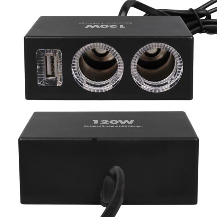 Olesson 1522 12-24V Tek USB Girişli 120W 80cm Kablolu 2li Araç Çakmak Çoklayıcı
