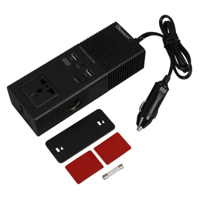 Olesson 1665 DC 12-24V 200W Oto Araç Power İnverter Ek Çakmak Girişi - TYPE-C - Çift USB - 220V Üniversal Priz