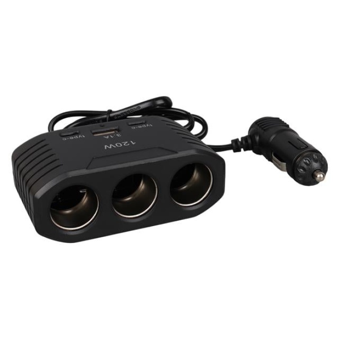Olesson 2012 12-24V Çift TYPE-C - Tek USB Girişli 120W 80cm Kablolu 3LÜ Araç Çakmak Çoklayıcı