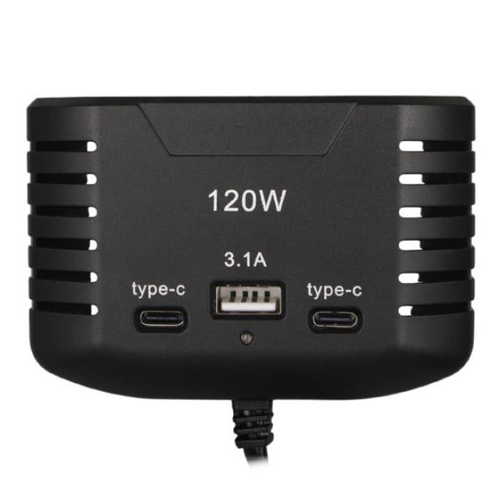 Olesson 2012 12-24V Çift TYPE-C - Tek USB Girişli 120W 80cm Kablolu 3LÜ Araç Çakmak Çoklayıcı