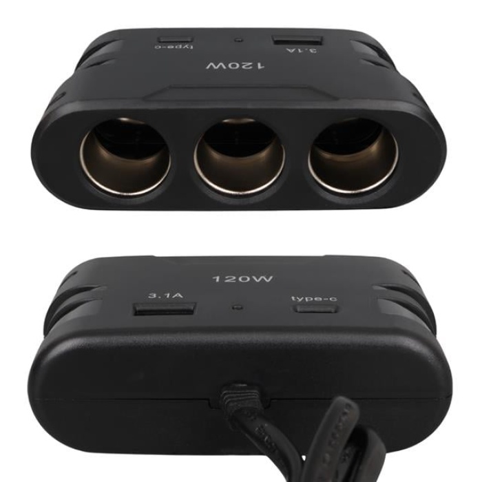 Olesson 2013 12-24V TYPE-C + USB Girişli 120W 80 CM Kablolu 3lü Araç Çakmak Çoklayıcı