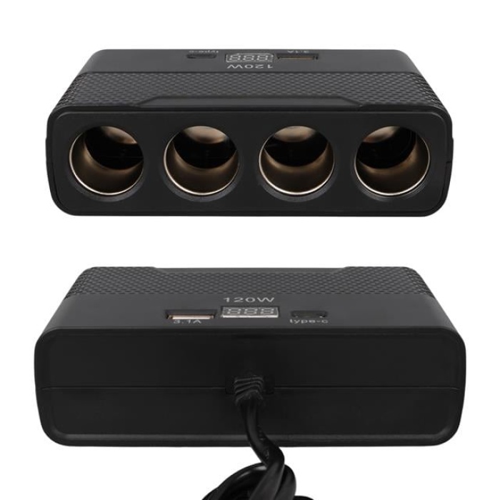 Olesson 2014 12-24V Type-C + USB-A Girişli 120W 80cm Kablolu 4lü Araç Çakmak Çoklayıcı